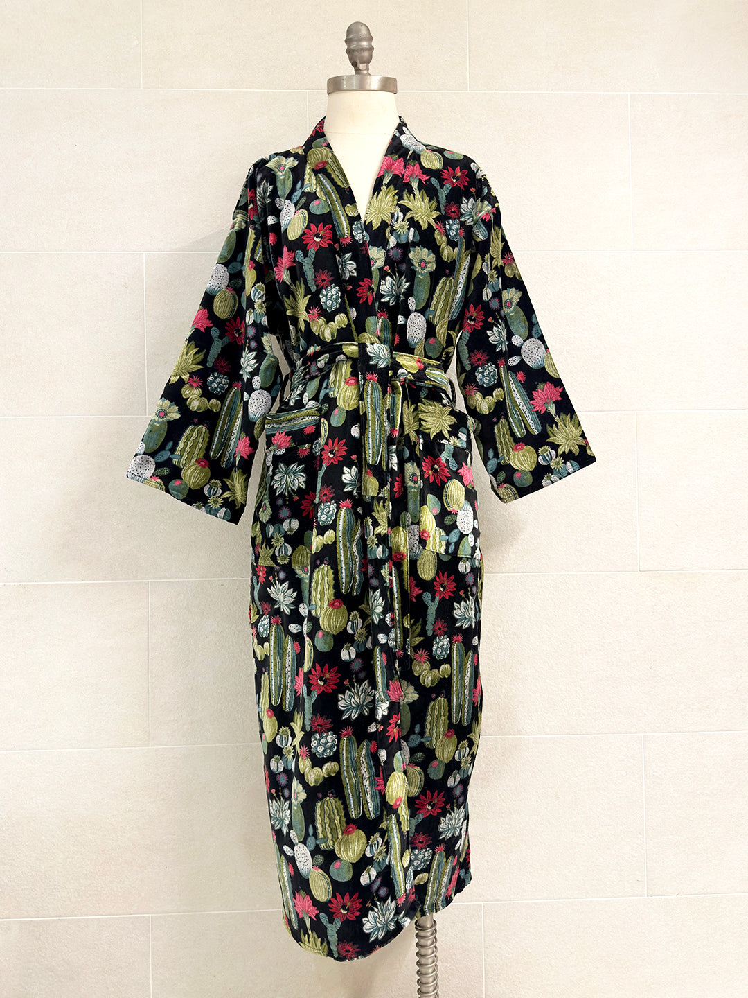 BLACK CACTUS VELVET ROBE